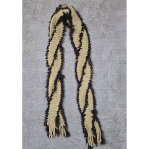 Echo Womens Knitted Fringed Scarf Brown Rabbit Fur Trim